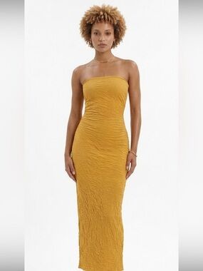 Anthropologie 4130 Marigold Strapless Tube Dress Textured Smocked Maxi XL NWT
